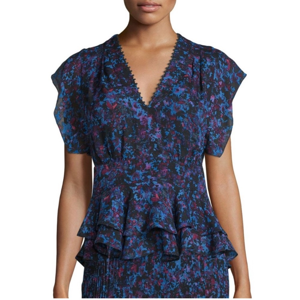 Rebecca Taylor Blue and Purple Floral Blouse